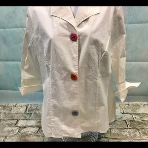 Katherine NY White Faux Button Blouse Sz Lg